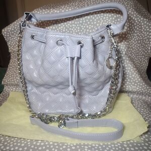 LL Loulu Bucket Drawstring handbag Purse Gray Lavender Lined Authentic Brand New